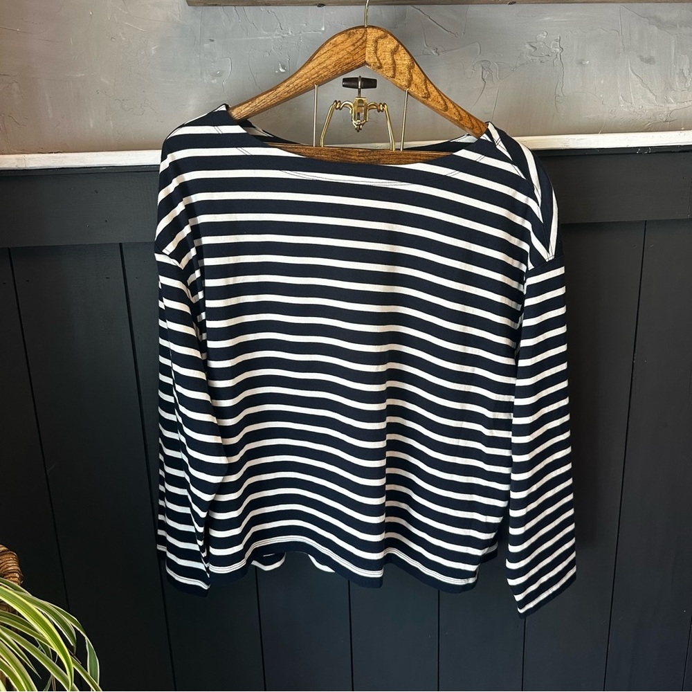 Navy and White Striped Boatneck Mariner Top Plus‎ Size 2X